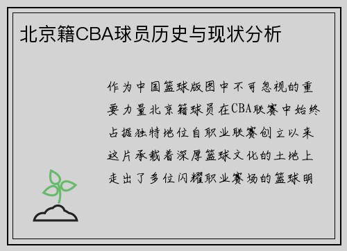 北京籍CBA球员历史与现状分析