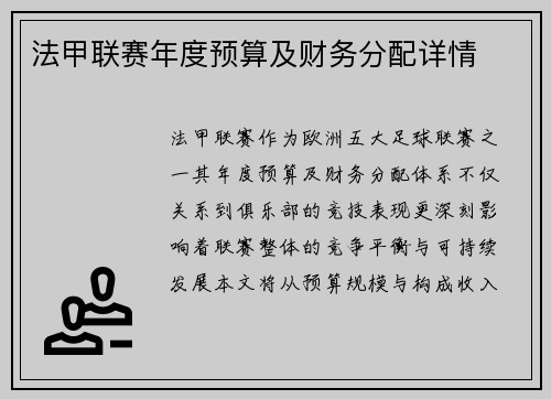 法甲联赛年度预算及财务分配详情
